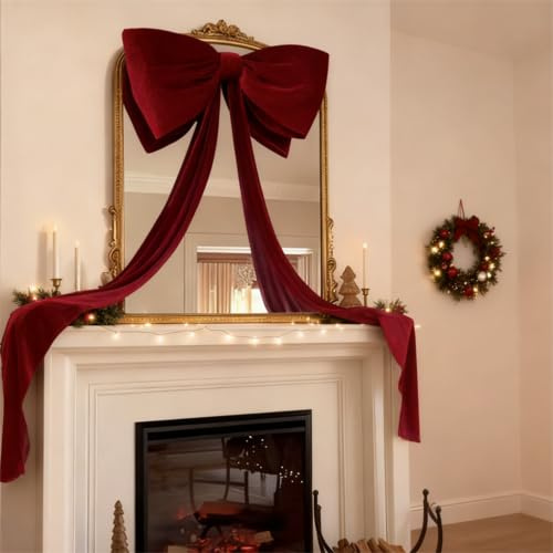 Lazo Gigante Navidad 71x20 Pulgadas, Lazo De Terciopelo Rojo Decorativo 180 Cm, para Punta del Árbol De Navidad, Cortinas, Paredes, Puertas, Bodas Y Fiestas