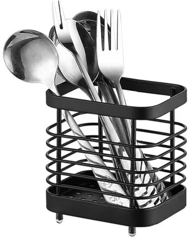 Jovrelant Utensil Holder, Stainless Steel Cutlery Drainer, Rust Proof Cutlery Drainer for Sink Kitchen Utensil Knifes Fork Chopsticks Storage Space saving (Black)