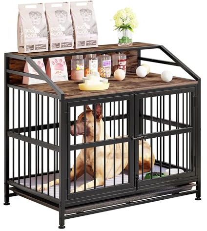 MUZERUL Hundekäfig Möbel, 100cm Hundebox für Zuhause, 2 Türen, Moderne Hundebox Indoor für Hunde, Beistelltisch, Hundekäfig Hochbelastbar 100 x 63 x 90 cm mit Waschbarer Decke & Abnehmbarem Tablett