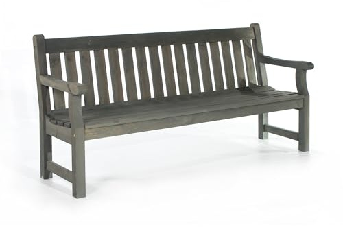 Gartenbank Holz Massiv 180cm, Gartenbank Wetterfest, Dunkelgrau | Stabile Parkbank 3 Sitzer mit Rückenlehne, Imprägniert, FSC-Zertifiziert, Schwere Holzbank Garten 42kg für Parks