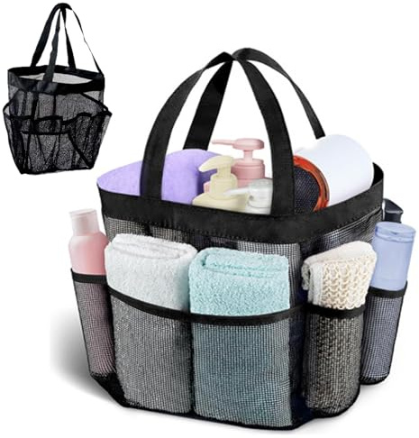 JYJLLM Duschkorb mit Griff, Großes Fassungsvermögen, Strandtasche aus Netzstoff, Wasserdurchlässiger Aufbewahrungscaddy mit 8 Taschen für Badezimmer, Zubehör, Reisen, Camping, Fitnessstudio