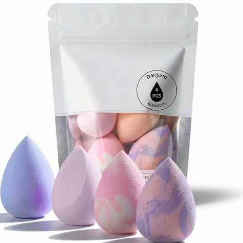 Beauty Blender Foundation Sponges Set, 4 Pack, 4 Colours, Latex Free, for Liquid Foundation, Powder, Sunscreen and Cream (Pink Marble)