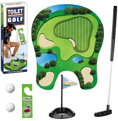 Golf Gifts for Men, Toilet Golf Game Set, for Adults | 6 Piece Set, Putting Green, Putter, Golf Ball, Adults, Birthday Gift