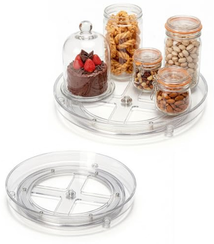 2 Stück Küchen Kühlschrank Organizer Drehplatte,360°Drehteller Organizer | (23+27cm)Transparenter,Kühlschrank Drehplatte Gewürzhalter,Drehbarer Organizer für Küche Speisekammer Schrank Dresser