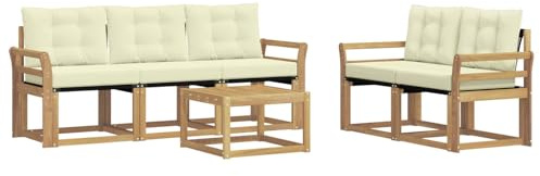 vidaXL Outdoor-Sofagarnitur mit Kissen 6 pcs Weiß und Creme, Gartenmöbel, modernes Ecksofa, langlebige Terrassen-Sitze, stilvolle Lounge für deinen Outdoor-Bereich
