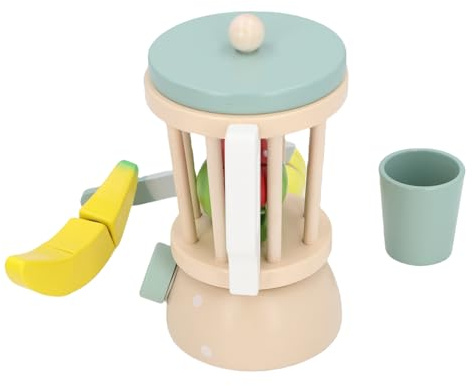 Sxhlseller Juego de Licuadora de Madera, Juguetes de Cocina de Juego de Simulación, Exprimidor de Juguete con Frutas Simuladas, para Juegos de rol de Cocina para Niños