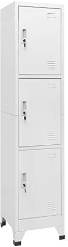 vidaXL Schließfachschrank mit 3 Fächern Lüftungsöffnungen Metallschrank Umkleideschrank Stahlschrank Schrank Spind 38x45x180cm Grau Stahl