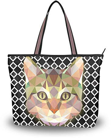 Große Schultertasche mit Reißverschluss, geometrisches Design, Schwarz/Weiß, Mehrfarbig - Multi - Größe: Large