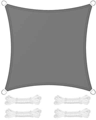 SONGMICS Voile d'Ombrage 3 x 3 m, Hydrofuge Colonne d’Eau de 665 mm, Polyester Anti-déchirure, Protection UV 93%, Terrasse, Jardin, Balcon, Carré, Cordes de 2 m, Gris Anthracite GSH33GYV1