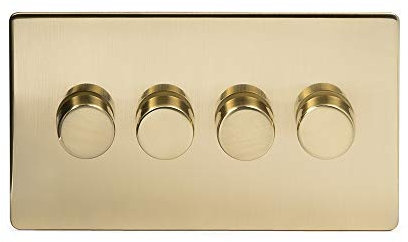 24k Brushed Brass Gold 2 Way Intelligent Trailing Dimmer Switch Screwless Faceplate (4 Gang 2 Way)