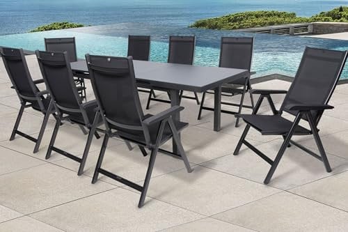 Kettler BasicPlus Esstischgarnitur, anthrazit, Alu/Textilene, Tisch 180/240x100cm, 8 Multipositionssessel