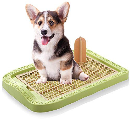 Volwco Bandeja WC para Perros Diseño Biónico Inodoro Puppy Pet Mesh Potty Training Tray Soporte de Almohadilla Bandejas de Inodoro de Protección para el Piso con Columna