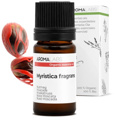BIO - Nutmeg Essential Oil - 5mL - 100% Pure, Natural, Chemotyped and AB/Cosmos Certified - AROMA LABS (French Brand)