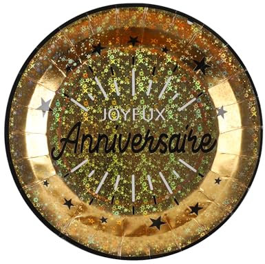 Santex Assiette de Table fête Joyeux Anniversaire Noir et Or métallique (x10) R/6647
