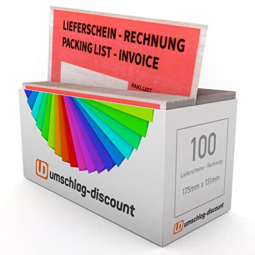 umschlag-discount – rote Versandtaschen aus Pergamin-Papier für Lieferscheine, Rechnungen, Retourenscheine & Co – 100 Stück selbstklebende Lieferscheintaschen mit den Innenmaßen 175 x 130 mm (DIN C6)