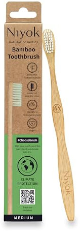 Niyok® Bambus Zahnbürste KLIMASCHUTZ 1er • Zahnbürste aus Bambus • Mittelweiche Borsten • Natürliche Holzzahnbürste • Nachhaltige Zahnbürsten • Toothbrush • Plastikfrei & Vegan