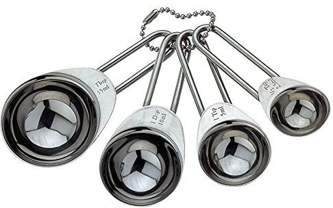 Grunwerg Lot de 4 cuillères doseuses en acier inoxydable de qualité supérieure - Poli brillant - 2,5 ml, 5 ml, 10 ml, 15 ml.