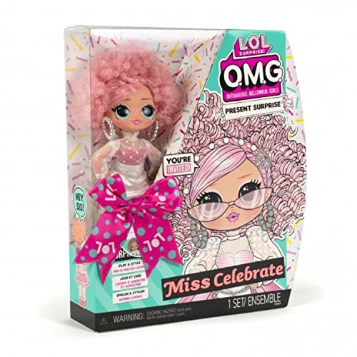 LOL Surprise OMG Present Surprise Series 2 Bambola alla moda - MISS CELEBRATE - Con 20 sorprese tra cui abiti, scarpe, accessori e altro - Da collezione - Età: 4+ anni