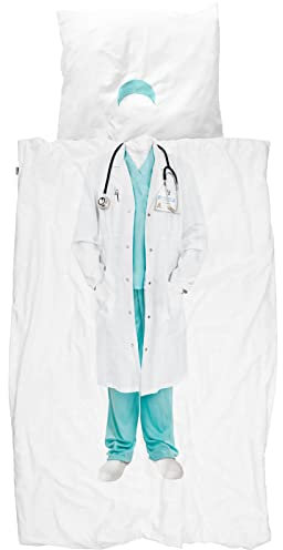 Snurk - Kinder Bettwäsche Set, Doctor Bettwäsche, 135 x 200 cm, inkl. 1 Kissenbezug 80 x 80 cm, aus 100% Bio-Baumwolle, Grün