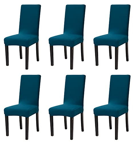Sufdari Teal Green Stretch Dining Room Chair Covers - Set of 6, Soft Parsons Chair Covers, Removable Spandex Seat Covers for Kitchen Chairs