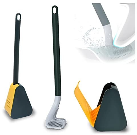 FuninCrea Golf Toilettenbürste, Neuer Silikon Toilettenbürste und Halter Set mit langem Griff 360° Keine Toten Ecken Tiefenreinigung WC-Reinigungsbürste Haushalt Wandmontierte Toilettenbürste (Grün)