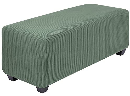 PiccoCasa Hochelastischer Polsterhocker mit elastischem Boden, weicher Überzug aus Jacquardstoff mit kleinen Karos, rechteckiger Aufbewahrungshockerbezug, Möbelbezüge, XL, Spargel