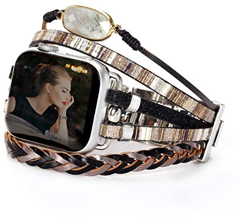 CHARMINGO Pulsera de cuero bohemio compatible con correas de Apple Watch para mujeres y hombres, 38 mm, 40 mm, 41 mm, correa multicapa elegante para Apple Watch Series 10, 9, 8, 7, 6, SE Ultra 2, 5,