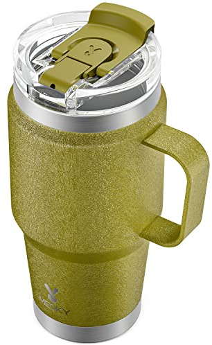 Meoky 24oz Travel Mug, Triple Insulated Stainless Steel Tumbler with Handle and 2-in-1 Straw and Sip Lid, 100% Leak Proof, Keeps Cold for 24 Hours or Hot for 8 Hours, Cupholder Friendly (Forest)