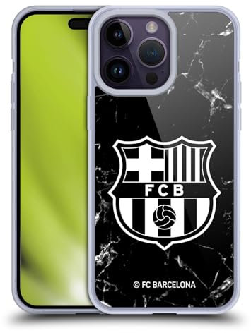 Head Case Designs Licenciado Oficialmente FC Barcelona Mármol Negro Patrones de Cresta Caso Funda de Gel Suave Compatible con Apple iPhone 14 Pro MAX