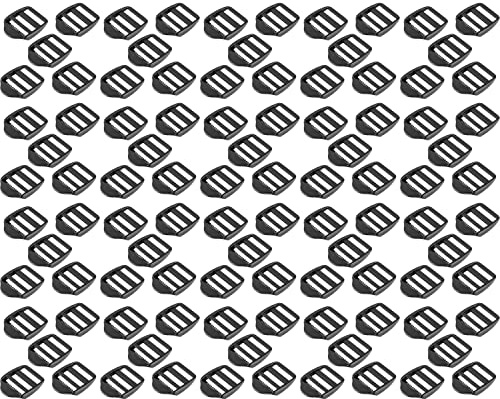 SolaDirect 100 x Ladderlock Rucksack Sliders Buckles for 25 mm / 1 inch Webbing Strap, Black, Plastic