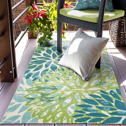 TALETA Kleiner Teppich Outdoor, Tepich für Balkon, Outdoor Teppisch grün, Outdoorteppich für Terrasse, Groß: 80 x 150 cm
