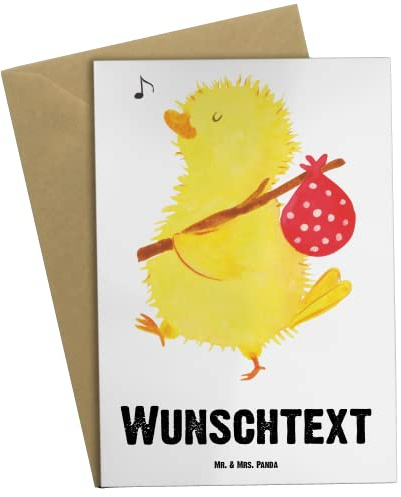 Mr. & Mrs. Panda Personalisierte Karte Küken Wander - Geschenke, Ostergrüße, Grußkarte, Grußkarten Personalisiert, personalisierbar, Zeit, Ostern, individuelle, Kinder, Frohe, Weltenbummler