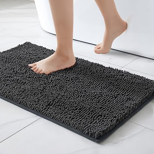 MIULEE Badematte 40x60 cm Dunkelgrau – Super Saugfähiger Badteppich Weich & rutschfest, Waschbarer Badezimmerteppich aus Chenille Mikrofaser für Dusche & WC – Pflegeleichter Badvorleger für Zuhause