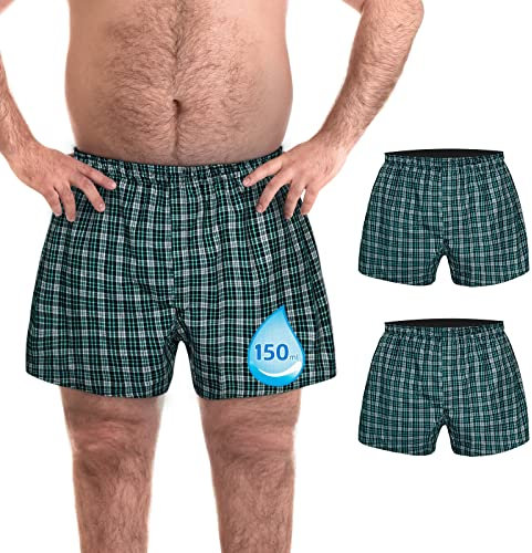 TIICHOO Inkontinenz Slip Herren Waschbar Saugfähigkeit Inkontinenz Pants Männer Boxershorts 2er Pack (Medium, Grün Kariert)