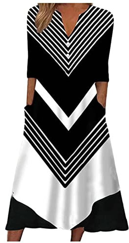 Italienische Kleider Damen V Ausschnitt Sommerkleid Damen Wadenlang Luftige Sommerkleider A Linie Midi Kleider Elegant Frauen Leichte Strandkleid Vintage Elegante Damenkleider