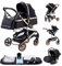 YAZOCO kinderwagen 3 in 1 Buggy Babybett Komplett Set Einem Klick Zusammenklappbarer Kinderwagen, KombiKinderwagen Aluminiumrahmen für Neugeborene Sitzzubehör (3 Schwarzes Gold)