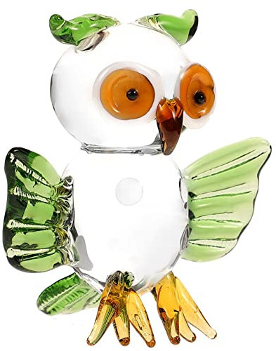 EXCEART Grüne Eule Geblasenes Glas Figur - Feng Shui Kristall Statue Miniatur Tierkunst Briefbeschwerer Sammlerstück Skulptur Geschenk Tischdekoration