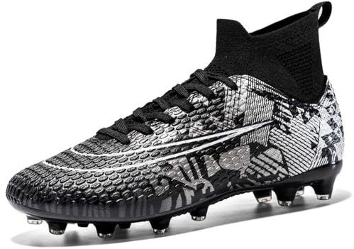 VTASQ Scarpe da Calcio Uomo Erba Tacchetti Teenager Adulto Training Alte Scarpe da Calcetto Spike Professionale Scarpe da Allenamento Unisex Nero 36EU