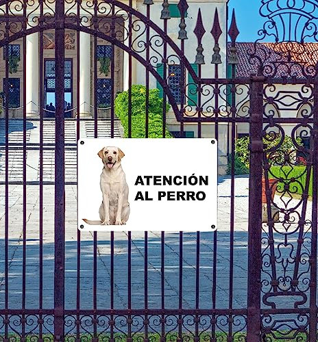Phonecasing - Señal de atención al perro de aluminio de 3 mm compuesto en español (20 cm x 15 cm, labrador crema)