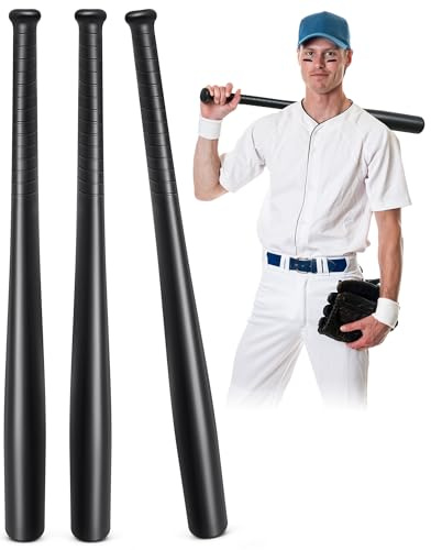 Liliful 3 Pieces Plastic Baseball Bat 29.5 Inch Solid Lightweight Plastic Bat with Molded Grip Handle for Practice Festival Gift Party Decoration(Black)