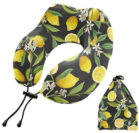 YOUJUNER Reisekissen Obst Zitrone Muster Memory Foam Nackenkissen Stützkissen Nackenkissen