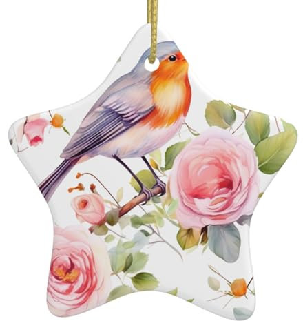 Blumendruck Aquarell Rotkehlchen Vogel Weihnachtsschmuck Weihnachtsbaum Keramik Hängend mit Goldband Weihnachtsbaum Ornament Weihnachtsdekoration Xmas Hanging Crafts für Weihnachtsbaum