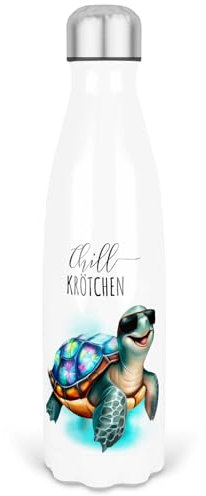Melifestyle Edelstahl Trinkflasche 500ml Chill Krötchen Schildkröte Doppelwandige Vakuumisolierte Thermoskanne. Auslaufsichere Thermosflasche (Chill Krötchen Schwimmend)