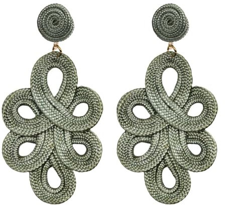 MAJALE Pendientes Largos de Pasamanería de Seda en Verde Oliva, $·Verde Salvia – 9 cm – Cierre de Presión – Joyería Elegante para Eventos, Ferias y Estilo Invitada (Oliva)