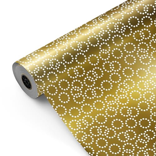 Rouleau de papier cadeau, grand rouleau de 62 cm x 100 m • Anneaux de fond or • Idéal pour : magasins, commerces, emballages cadeaux, anniversaires, baby shower décoration [FP Fiesta Paper]