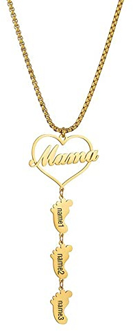 ZqlDDayUP Personalisierte Mom Geschenke für Mutter Name Halskette mit 1-6 Kind Name benutzerdefinierte gravierte Baby Füße Charme Herzform Edelstahl personalisierte Muttertag Halskette Geschenk