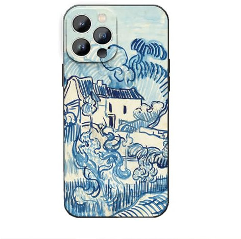 Artizgcase Compatible with iPhone 15 Pro Case, Van Gogh Landscape with Cottages Abstract Landscape Phone Cover, Shockproof Slim Case for Women Girls