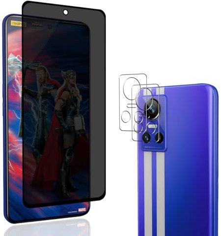 Jewloofa Protector Pantalla para Realme GT Neo 3, 2 Piezas Protector de Lente cámara y 1 Piezas Privacidad película protectora, Anti-Espía Protector Pantalla para Realme GT Neo 3