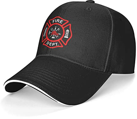 ATOurDealss Feuerwehrmann Freiwillige Feuerwehr Hüte für Herren, verstellbare Baseballkappen, modischer Vater, Trucker, Denim-Hut, Schwarz , One size