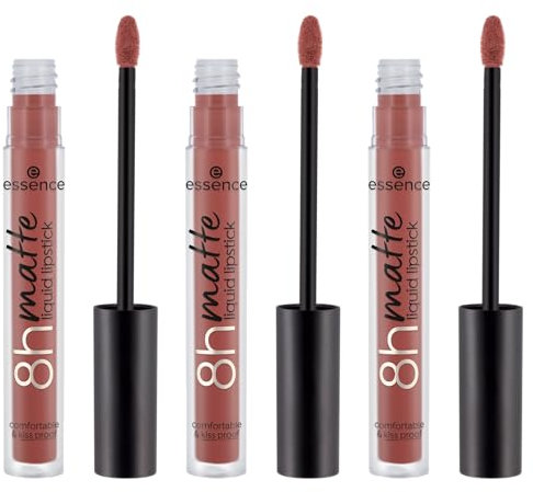 essence 8h matte liquid lipstick, Nr. 16, Braun, langanhaltend, mattierend, schnelltrocknend, matt, vegan, ölfrei, ohne Konservierungsstoffe, ohne Parabene, 3er Pack (3x2.5ml)
